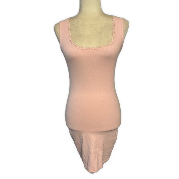 forever 21 Solid Baby pink ribbed lace tank Bodycon mini dress Small - Picture 1 of 4